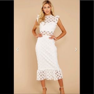 New bridal bride wedding shower white lace midi dress boutique Medium